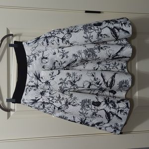 White House Black Market A-Line Embroidered Black and White Floral Skirt